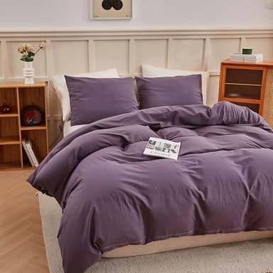 ECOCOTT Lilac Purple Duvet Cover King Size, 100% Washed Cotton 3 Piece Bedding Set 1 Duvet Cover with Zipper and 2 Pillowcases, Ultra Soft and Easy Care Breathable Duvet Cover Set ((Lilac Purple,King) - Image 4