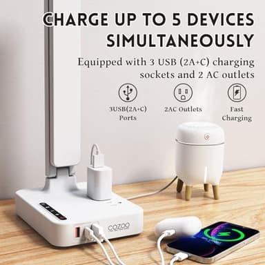 Desk Lamps for Home Office,Modern LED Desk Lamp for Dorm with 3 USB Charging Port 2 AC Power Outlets,9 Lighting Mode,Touch/Timer/Eye-Caring Foldable Study Table Lamp,College Dorm Essentials Desk Light - Image 2