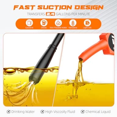 MANPICTE Portable Fuel Transfer Pump, Battery Powered Siphon Pump for Gasoline, Fuel, Gas, Diesel, Water Transfer, 2.4 GPM Flow Oil Extractor with Powerful Suction Ergonomic Nozzle 39 Inches Hose - Image 3