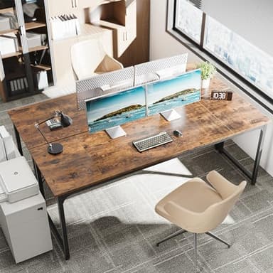 Huuger Computer Desk, 80 Inch Office Desk, Gaming Desk with Storage, Writing Desk Work Desk for Home Office, Study, Long Simple Desk, Large Legroom, Metal Frame, Rustic Brown - Image 2