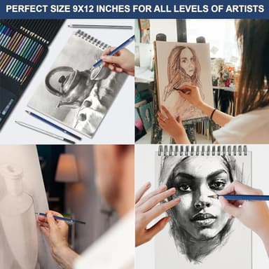 9" x 12" Sketch Book Set, Drawing Paper Pad (68lb/100gsm), 2-Pack Top Spiral Bound Sketch Pad, Double-Sided Hardcover Sketchbook, Art Notebooks Drawing for Kids, Beginners and Artists,100 Sheets Each. - Image 7