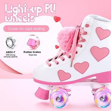 Ruthfot Women's and Girl's Classic Roller Skates with Light up Wheels and Love Heart Pattern, High-top PU Leather Rollerskates… - Image 6