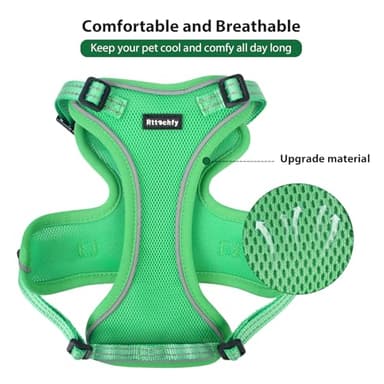Rttochfy Cat Harness and Leash Set, Adjustable and Reflective Cat Vest, Escape Proof Kitten Harness, Easy to Put on with 3 Buckles for Cats Walking and Traveling (Green, M) - Image 3