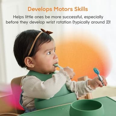 NumNum Baby Spoons Set, Baby Essentials Pre-Spoon GOOtensils for 6+ Months, First Stage Self-Feeding Spoons for Baby Led Weaning (BLW), Silicone Toddler Utensils, BPA-Free, 2 Pack Olive/Newbury Navy - Image 3