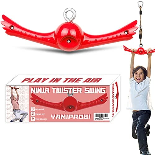 Ninja-Twister Swing Spins Set: Slackline Attachments - 360° Handle Twist-Spin Flips Toy Activate Ninja Powers Warrior Accessories Kids Hang Toys for Playground Backyard, Red - Image 1