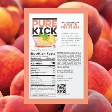 PURE KICK Energy Singles To Go Drink Mix, Peach Tea, Includes 12 Boxes with 6 Packets in each Box, 72 Total Packets - Image 2