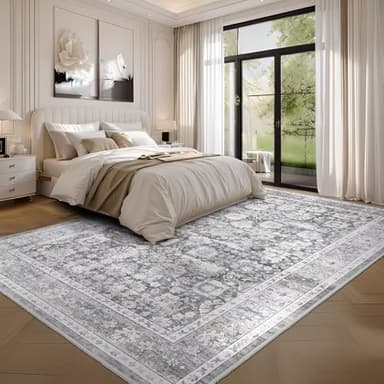 HOMFINE Vintage Design Area Rugs - Machine Washable Rug 6'x9' with Non Slip Rugs for Living Room Bedroom Floral Print Rug Carpet Stain Resistant, Home Decor Office Area Rug, Light Grey - Image 7