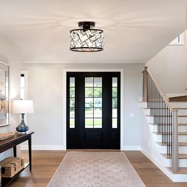 Rpzloila Crystal Ceiling Light Fixture, Modern Semi Flush Mount Ceiling Light,Crystal Chandelier for Kitchen Bedroom Bathroom Entryway, Black Finish - Image 3