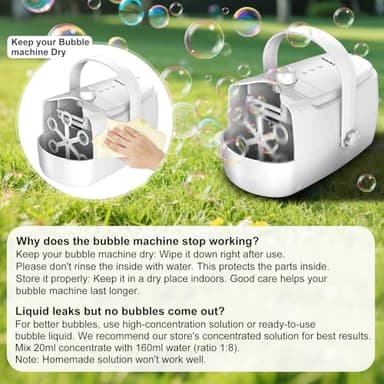 Bubble Machine Durable Automatic Bubble Blower, 18000+ Big Bubbles Per Minute Bubbles for Kids Toddlers Bubble Maker Operated by Plugin or Batteries Bubble Toys for Indoor Outdoor Birthday Party - Image 6
