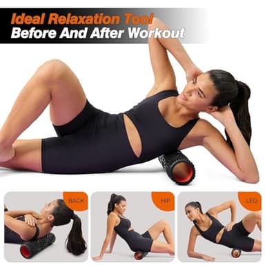 CINDALOG Foam Roller, 15" High Density Foam Back Roller, Wave Textured Massage Roller for Deep Muscle Massage Pilates Yoga,Fitness Exercise Roller for Whole Body Release(Black) - Image 5