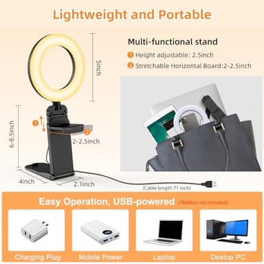 Evershop Ring Light for Laptop Desk Clip On,Small Computer Video Conference Lighting with Stand for Phone/Webcam/Monitor,5" Portable Mini LED Selfie Light Desktop for Zoom Meeting/Video Call/Recording - Image 5