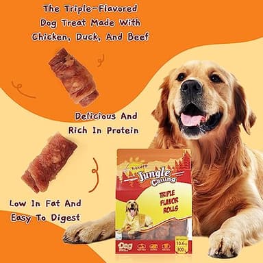 Jungle Calling Triple Flavor Rolls Dog Treats, Made with Real Chicken Duck Beef Meat, Rawhide Free Dogs Snacks,Healthy, Easily Digestible, and High Protein Treat, 10.6 oz - Image 8