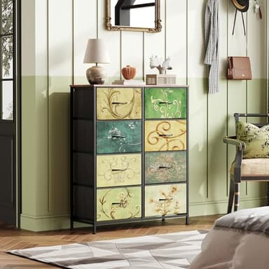 WLIVE Tall Fabric Dresser with 8 Drawers, Storage Tower with Fabric Bins, Double Dresser, Chest of Drawers for Closet, Bedroom, Living Room, Hallway, Dorm, Floral Painted - Image 7