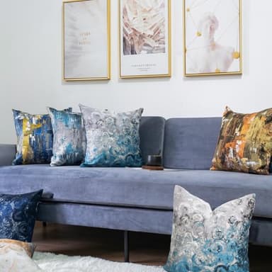 sykting Jacquard Navy Blue Throw Pillow Covers 18x18 Set of 4 Double-Sided Abstract Floral Artwork Cushion Covers for Couch Sofa Living Room Modern Art Home Decor - Image 5