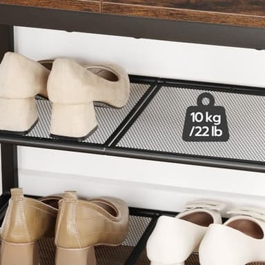 HOOBRO Shoe Bench, 3-Tier Shoe Rack, Industrial Shoe Organizer Storage Bench, 19.7 inches Entry Bench with Mesh Shelves, for Entryway, Living Room, Hallway, Easy Assembly, Rustic Brown BF50HX01 - Image 7