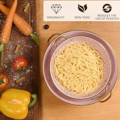 BeFare Metal Colander Set of 2, Strainer Basket with Handles 3.5 & 5 Qt Powder Coated Self-draining Solid Ring Base Metal Large Kitchen Colander Bowel for Pasta Vegetable Fruit (PINK), 2pack - Image 4