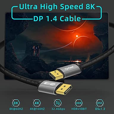 Toptrend Displayport Cable 6ft, 8K DP [Display Port] Cable 1.4 Supports to 8K 60Hz,4K 144Hz,1080p 240Hz,HBR3,32.4Gbps,HDR,HDCP 2.2,G-sync and Freesync on The Gaming Monitor,HDTV,Laptop,etc - Image 2