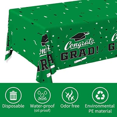 Graduation Party Decorations, Gongrats Grad Tablecover for Graduation Party Supplies, 3 pcs Green Table Cloths, 54"x108" - Image 2