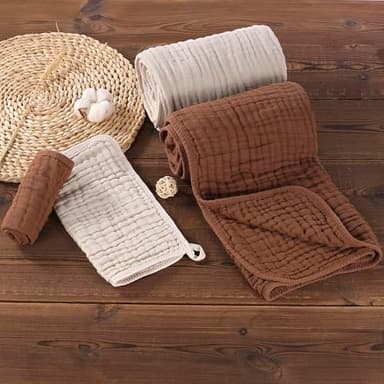 HardNok Muslin Baby Hooded Towels 4 Pack, Premium Muslin 6 Layers Natural Cotton Baby Bath Towels, Soft and Comfortable for Boys,Girls (32 x 32, (Coffee & Beige) - Image 3