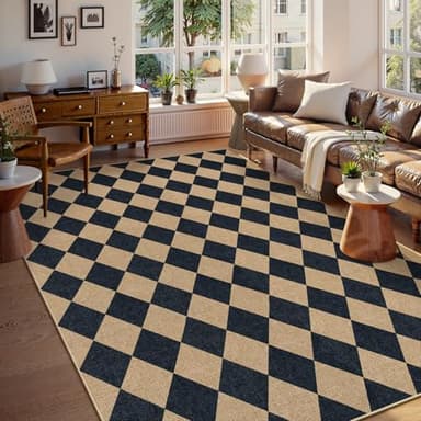 Lahome Checkered Easy Jute Area Rug 8x10, Large Living Room Patio Rug Checkerboard Indoor Outdoor Carpet, Farmhouse Geometric Non Slip Black Carpet for Backyard Dining Room - Image 1