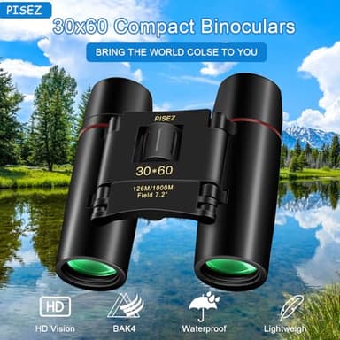 PISEZ 30X60 Compact Binoculars for Adults and Kids，Lightweight Foldable Easy Focus Small Binoculars for Bird Watching Hunting Concert Traveling Theater Opera Sightseeing - Image 5