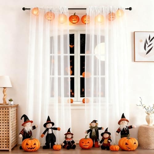 CUCRAF White Sheer Curtains 84 Inches Long 2 Panels Set, Semi Sheer Rod Pocket Window Treatment Voile Drapes for Living Room Bedroom(37''W x 84''L, Off White) - Image 1