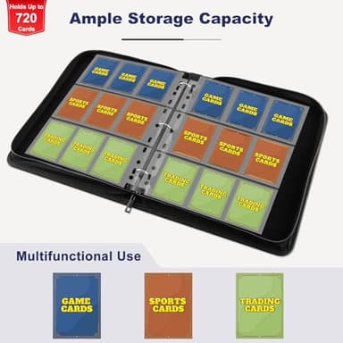 Mlikero Card Binder 9 Pocket, Trading Card Binder with Card Display Design, 720 Double Sided Pocket PU Collection Binder, Card Albums for MTG, TCG, and Sports Cards - Image 6