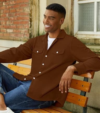 hawalili Mens Corduroy Jacket Shirts Long Sleeve Button Down Shacket Jacket with Flap Pockets Brown X-Large - Image 4