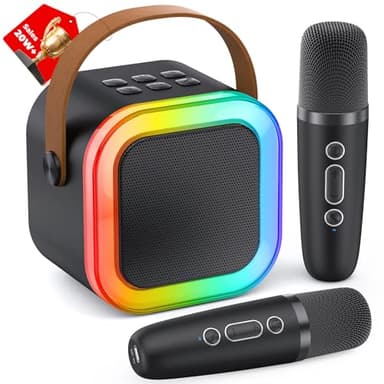 Mini Karaoke Machine for Kids Adults, Portable Bluetooth Speaker with 2 Wireless Karaoke Microphones,2025 TOP Birthday Gifts Toys for Boys 3,4, 5, 6, 7, 8+Years Old Toddler Karaoke Player(Black) - Image 1