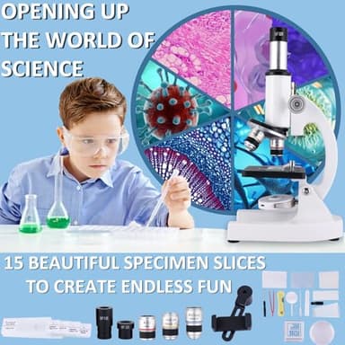 OOZSTAR Microscope 40X-2500X Magnification with 4.3-inch Display, Wide-Angle 10X and 25X eyepieces, and Built-in 5-megapixel Camera for School Labs, Animal Husbandry (White) - Image 7