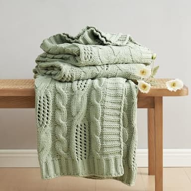 Amélie Home Chunky Knit Throw Blanket, Dual-Sided Soft Chenille Breathable Cable Knitted Blanket for Couch, Farmhouse Decorative Throw for Sofa & Chair, 50"x60", Sage Green - Image 6