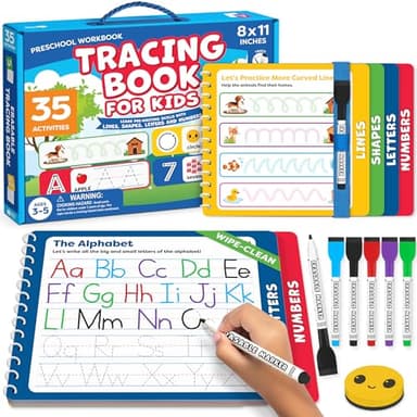 Preschool Learning Activities - Tracing Books for Kids Ages 3-5 - Toddler Handwriting Practice - Letter Tracing for Kids Preschool Kindergarten Workbooks 3-4, 4-5 Learning Books - 3 year old boy gift - Image 1