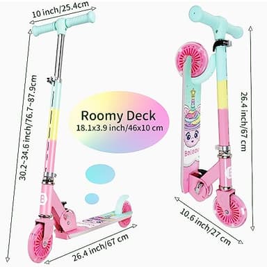 BELEEV Scooters for Kids Ages 3-12 with Light-Up Wheels & Stem & Deck, 2 Wheel Folding Scooter for Girls Boys, 3 Adjustable Height, Non-Slip Pattern Deck, Lightweight Kick Scooter for Children (Pink) - Image 7