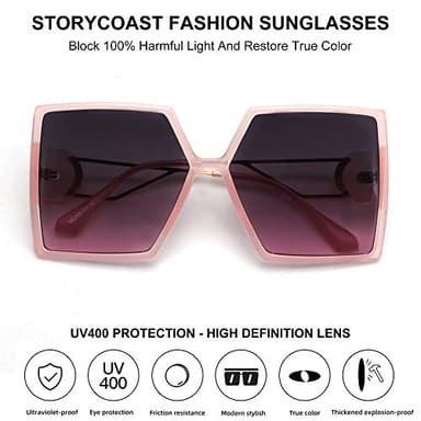 STORYCOAST Oversized Square Sunglasses for Women Fashion Large Shield Shades UV400 Protection (Pink Frame-Gray Pink Lens, 62) - Image 3