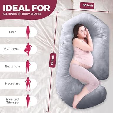 PILLANI Pregnancy Pillows for Sleeping – 57-Inch Maternity Pillow for Pregnant Women with Removable Washable Cover – Support for Back, Belly, Neck, Legs, and Hips – V C U Shaped Full Body Pillow - Image 6