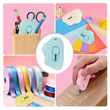 Cute Cloud Box Cutter Retractable, 6Pcs Mini Utility Knife Letter Opener Envelope Slitter, Small Package Opener Paper Cutters with Keychain Hole for Office Home School Stationery DIY Crafts - Image 7