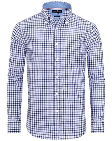 Alimens & Gentle Men's Plaid Button Down Shirts Cotton Long Sleeve Dress Shirts Regular Fit Gingham Shirts - Image 1