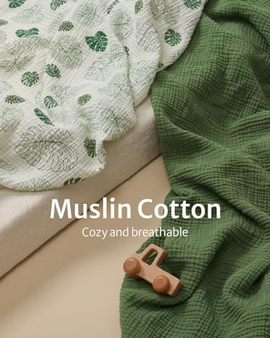 Blissful Diary Muslin Changing Pad Cover for Girls Boys, Ultra Soft Breathable Cotton, Baby Diaper Change Table Pad Covers, 2Pack (Monstera Leaves&Dark Green) - Image 2