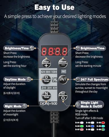 Pawfly 5 W Aquarium LED Light 8 Inch 24/7 Fish Tank Light with Full Spectrum Brilliant White Blue Red Green Lights Multi-Colored LEDs with D/N Mode Single Color Effects Timer and Adjustable Brightness - Image 5