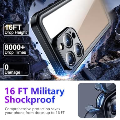 Temdan Compatible with iPhone 16 Pro Max Case Waterproof, Built-in Screen & Camera Protector IP68 Underwater Full Body 16FT Military Dropproof Shockproof Phone Case 6.9"-Black/Clear - Image 3