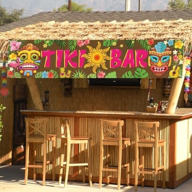 OuMuaMua Hawaiian Tiki Party Decorations, Luau Tiki Decorations Banner, Tiki Bar Sign with Lights for Summer Aloha Moana Hawaii Luau Party Decorations, Tropical Birthday Beach Pool Party Supplies - Image 7