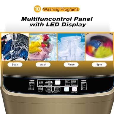 Zyerch Portable Washing Machine 17.7lbs Full-Automatic Compact Washer Machine for Apartment, 10 Wash Program Small Portable Washer for Dorm, Apartment, RV, Home, Gold - Image 2