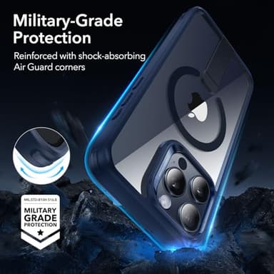 ESR for iPhone 15 Pro Max Case with Stand, Military-Grade Shockproof Protection, Magnetic Fully Adjustable Flickstand Phone Case, Compatible with MagSafe Accessories, Boost Series, Clear Dark Blue - Image 4
