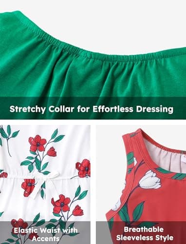 PATPAT Big Kids 3 Pieces Solid Floral Rompers Little Girl Elastic Waist Sleeveless One Piece Knit Jumpsuits Multipack, 7-8 Years - Image 5