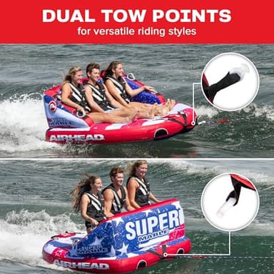 Airhead Super Mable 3-Person Towable Tube for Boating – Inflatable Boat Tube with Dual Tow Points, Cushioned Walls, 16 Handles, Foam Seat Pads & Full Nylon Cover – USA Stars & Stripes Pattern​ - Image 3