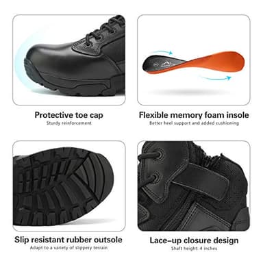 NORTIV 8 Mens Military Tactical Work Boots Side Zip Outdoor Hiking Leather Motorcycle Combat Boots,Size 14,Black-A,ALLOY - Image 3