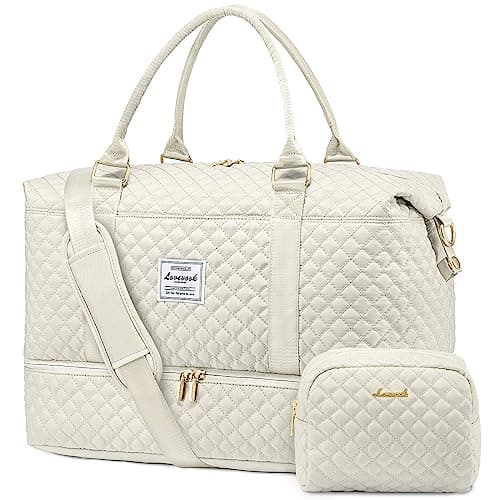 LOVEVOOK Travel Duffle Bag, Weekender Bags for Women with Shoe Compartment, Carry on Overnight Bag with Toiletry Bag, Gym Duffel Bag with Wet Pocket, Hospital Bags for Labor and Delivery, Beige - Image 1