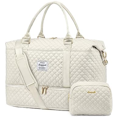 LOVEVOOK Travel Duffle Bag, Weekender Bags for Women with Shoe Compartment, Carry on Overnight Bag with Toiletry Bag, Gym Duffel Bag with Wet Pocket, Hospital Bags for Labor and Delivery, Beige - Image 1