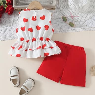 Kids Girl Clothes Heart Print Sleeveless Top and Shorts Baby Girl Summer Outfits Short Set(6-7T) - Image 8