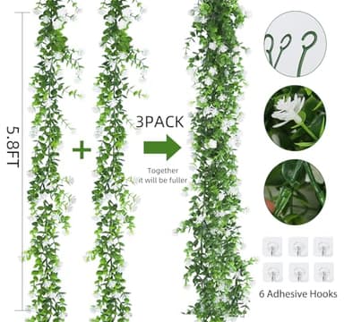 RECUTMS Faux Eucalyptus Garland Plant Fake Vines, Artificial Hanging Eucalyptus Leaves Greenery Vines for Wedding Backdrop Arch Wall Party Home Bedroom Decor Indoor Outdoor(White) - Image 2